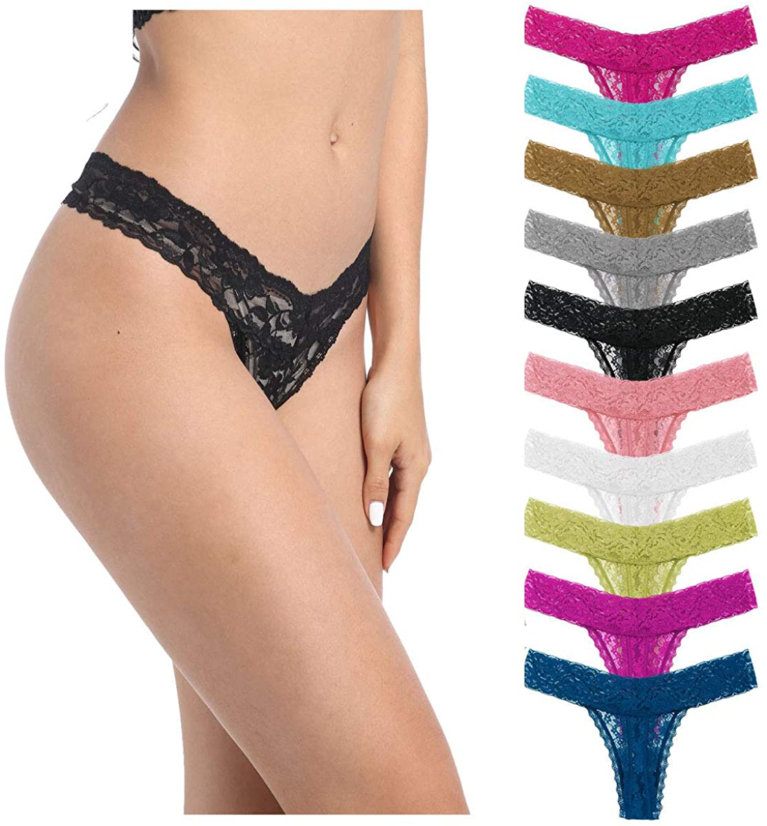 Women's Lace Thongs, T Back Low Waist See Through Panties Sexy Seamless V-Shape Design Lace Thongs for Women Apparel & Accessories > Clothing > Underwear & Socks > Underwear Delcroix T-back Multicolor Small