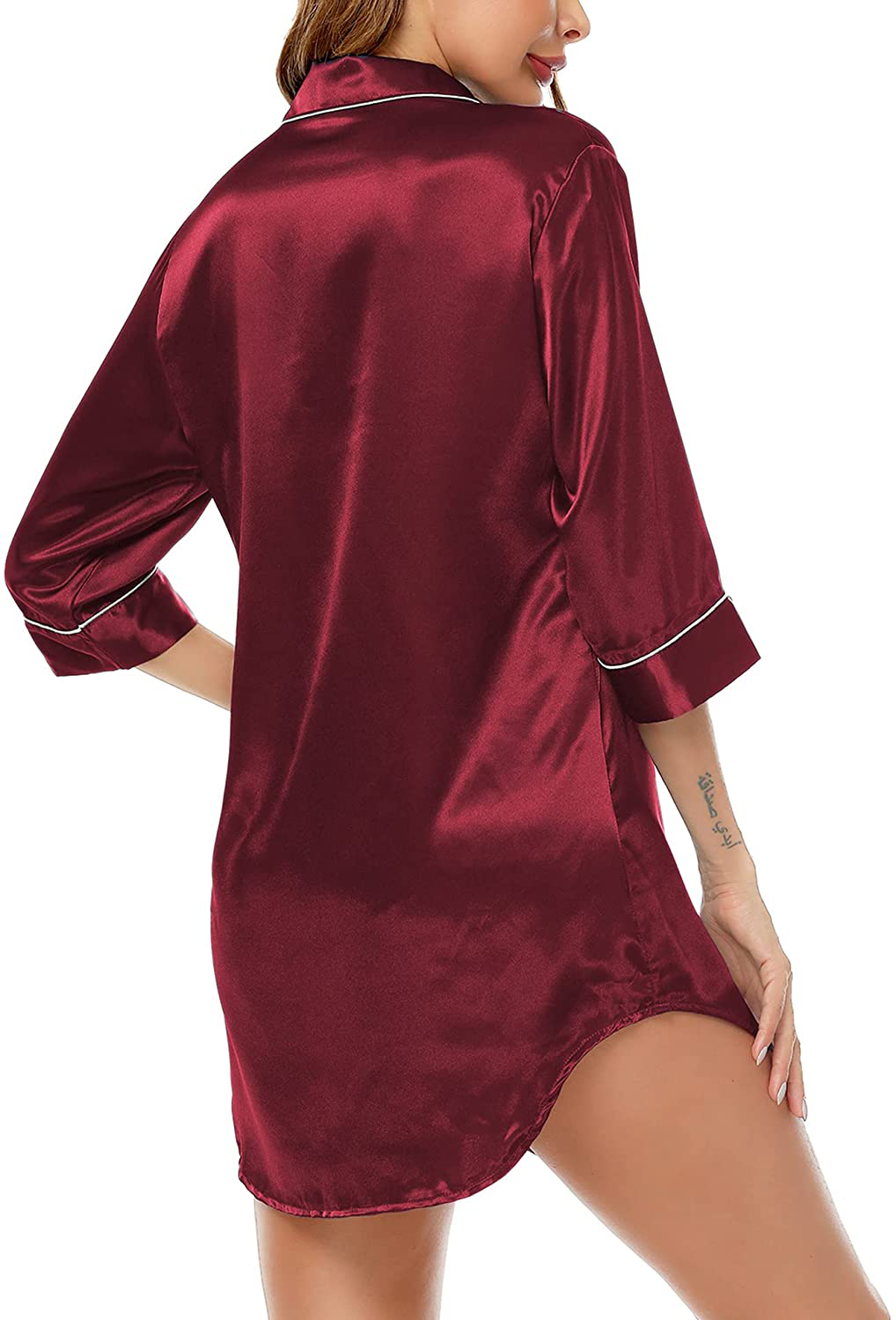 SWOMOG Women'S Satin Nightgown 3/4 Sleeve Sleepwear Button down Sleep Shirt Silk Nighty Pajama Top Apparel & Accessories > Clothing > Sleepwear & Loungewear > Nightgowns Kylie Max