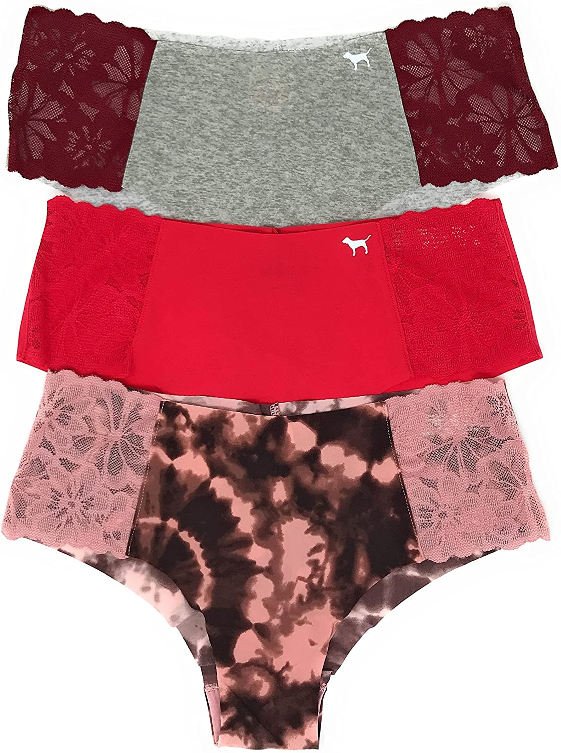 Victoria'S Secret Pink Cheekster Panty Set of 3 Victoria's Secret No Show Gray Cran / Red / Pink Tie Dye Medium