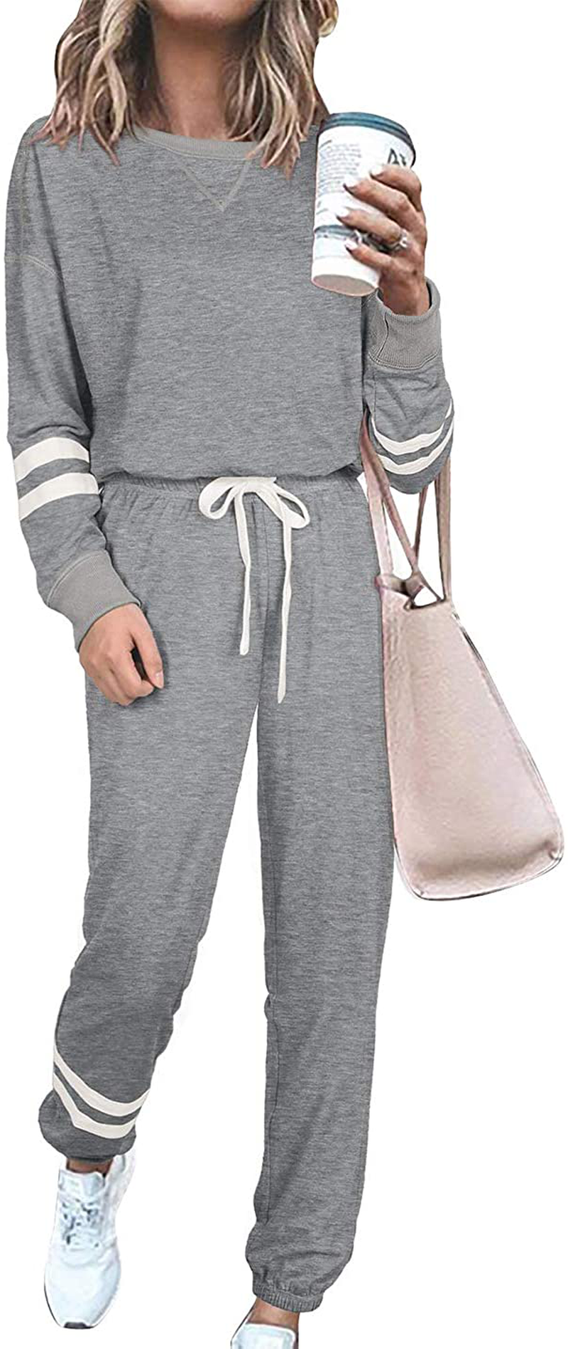 PRETTYGARDEN Women’s Tie Dye Two Piece Pajamas Set Long Sleeve Sweatshirt with Long Pants Sleepwear Apparel & Accessories > Clothing > Sleepwear & Loungewear > Pajamas PRETTYGARDEN Striped Grey XX-Large