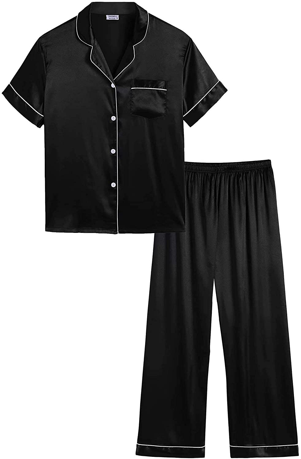 Lecgee Womens Silk Satin Pajamas Short Sleeve Loungewear Two-Piece Sleepwear Button-Down Pj Set Apparel & Accessories > Clothing > Sleepwear & Loungewear > Pajamas Kylie Max