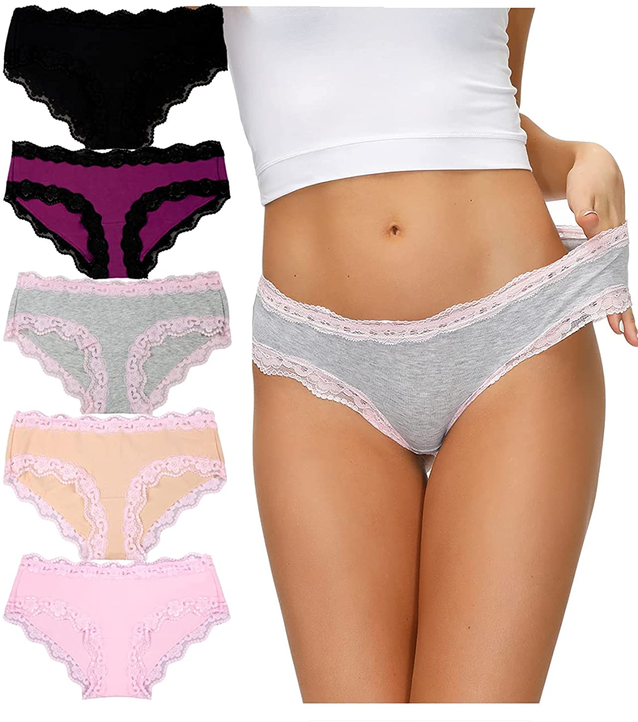 OHLLAVIVY Cotton Underwear Women'S Panties Soft Lace Hipster Briefs Multi-Pack Apparel & Accessories > Clothing > Underwear & Socks > Underwear OHLLAVIVY Lace Briefs(d) Small