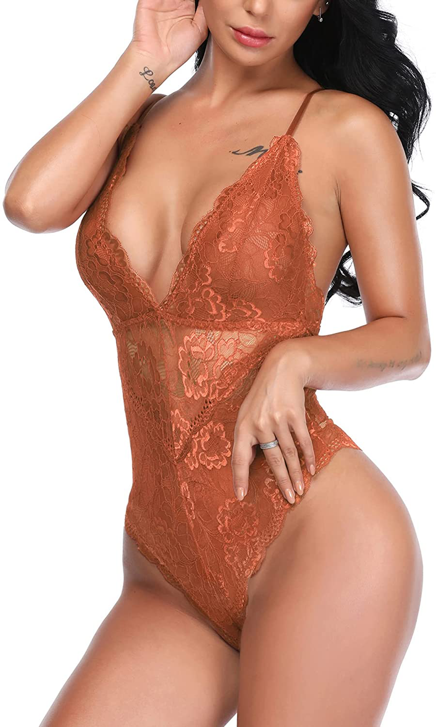 Aranmei Women Deep V Sexy Lace Bodysuit Snap Crotch Lingerie Teddy Underwear Apparel & Accessories > Clothing > Underwear & Socks > Lingerie Aranmei