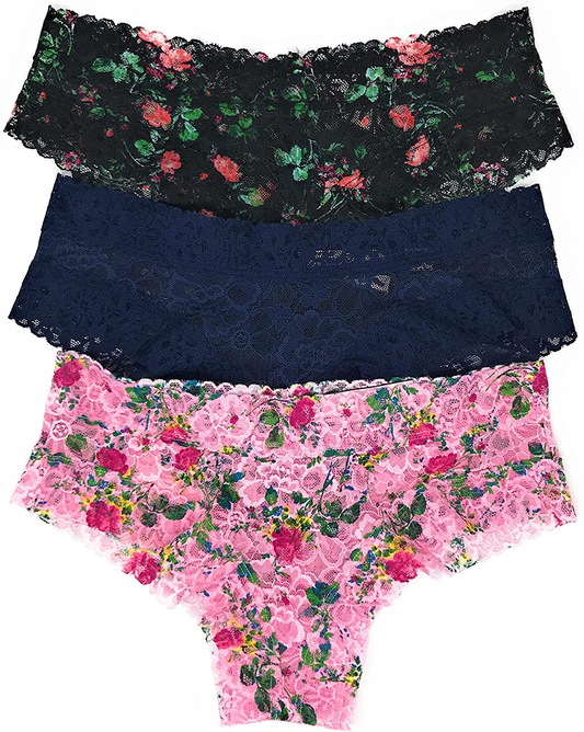 Victoria'S Secret the Lacie Cheeky Panty Set of 3 Apparel & Accessories > Clothing > Underwear & Socks > Underwear Victoria's Secret Black Floral / Navy / Light Pink Floral Large