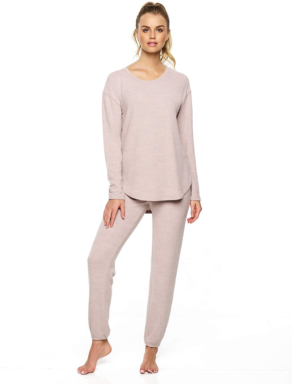 Felina | Comfyz Coco Women's 2-Piece Lounge Set | Brushed Jersey LS Top & Jogger Apparel & Accessories > Clothing > Sleepwear & Loungewear > Pajamas Felina Misty Rose/Taupe X-Small