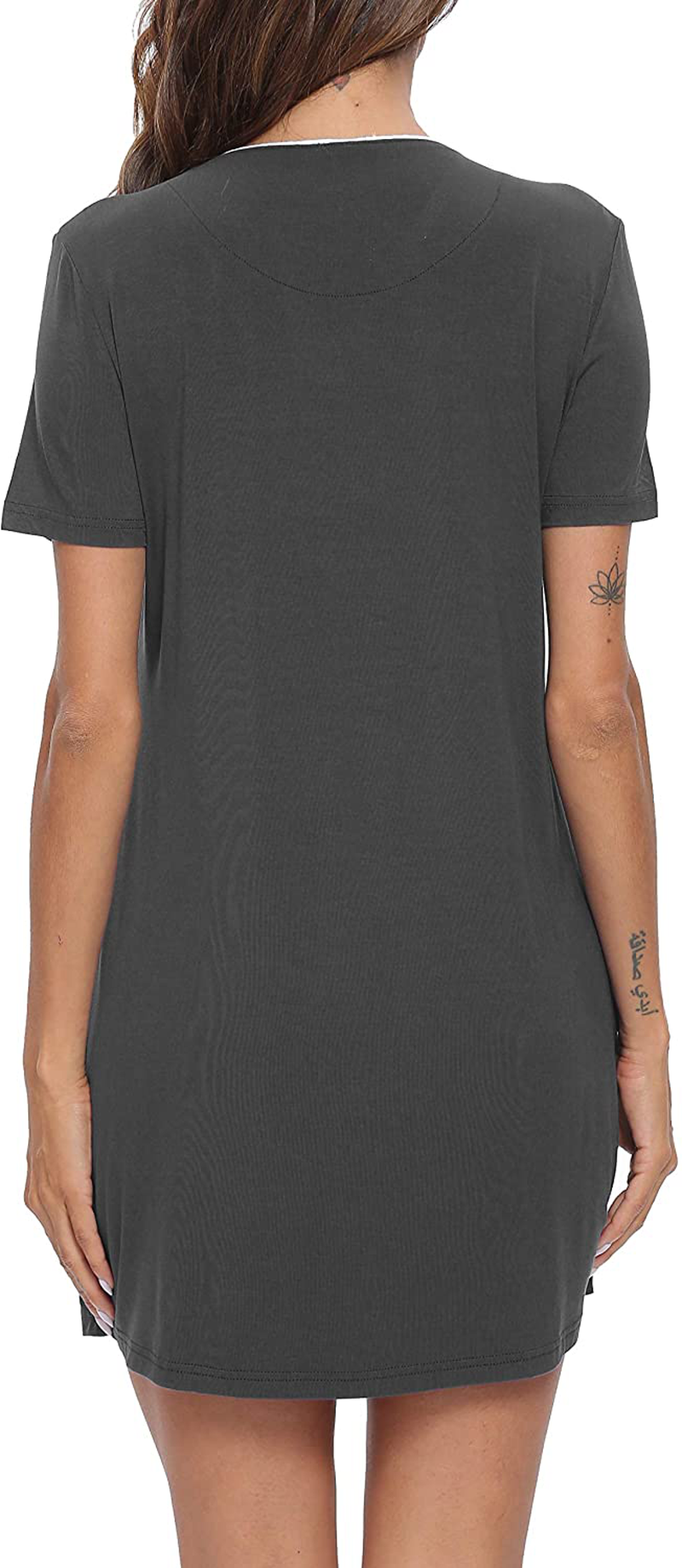 SWOMOG Women'S Button down Nightgown Short Sleeve Nightshirt V-Neck Sleepwear Boyfriend Sleepshirt Pajama Dress Apparel & Accessories > Clothing > Sleepwear & Loungewear > Nightgowns Kylie Max