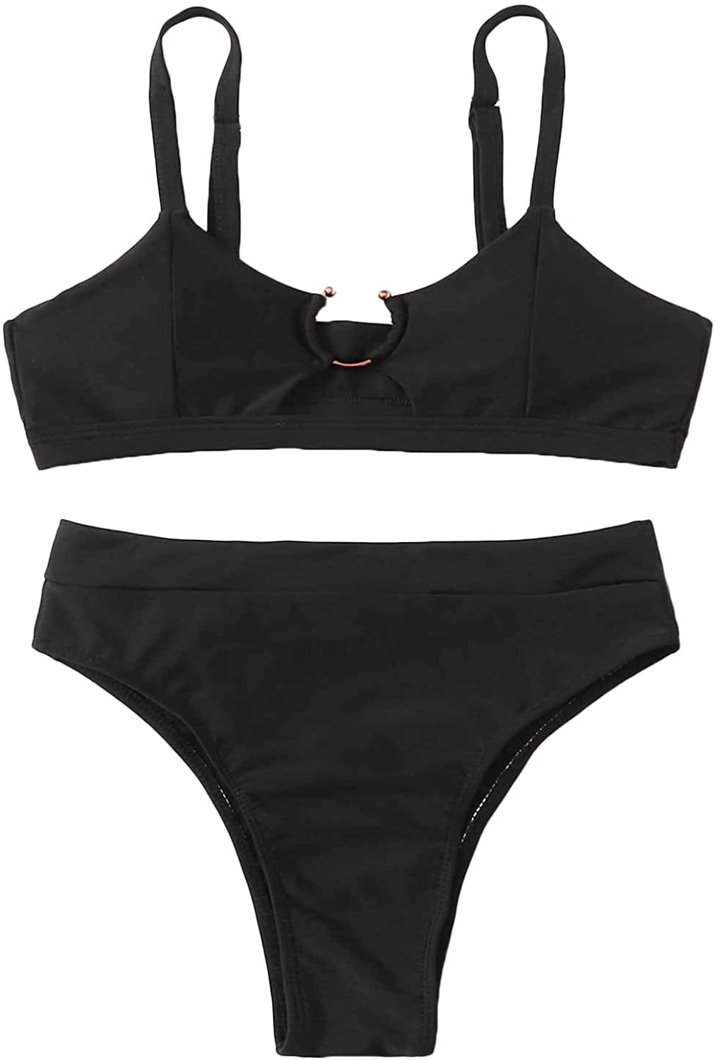 SOLY HUX Women's Print Tie Back Triangle Bikini Bathing Suits 2 Piece Swimsuits Apparel & Accessories > Clothing > Swimwear KYLIE MAX Black Ring Large
