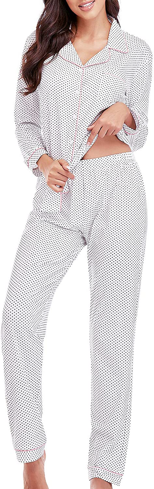 Eiggam Pajamas for Women Lounge Cotton Sleepwear Comfy Soft Long Button Down Pjs Set Pajamas Set Apparel & Accessories > Clothing > Sleepwear & Loungewear > Pajamas Eiggam