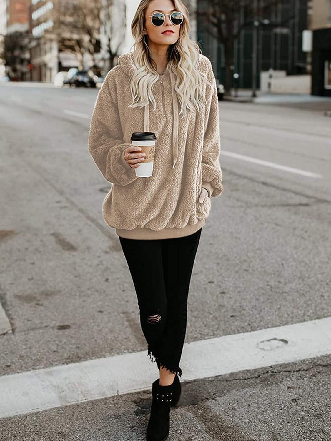 Century Star Women'S Fuzzy Hoodies Sport Pullover Hoodie Athletic Cozy Oversized Pockets Hooded Sweatshirt Fleece Hoodies Apparel & Accessories > Clothing > Activewear Kylie Max