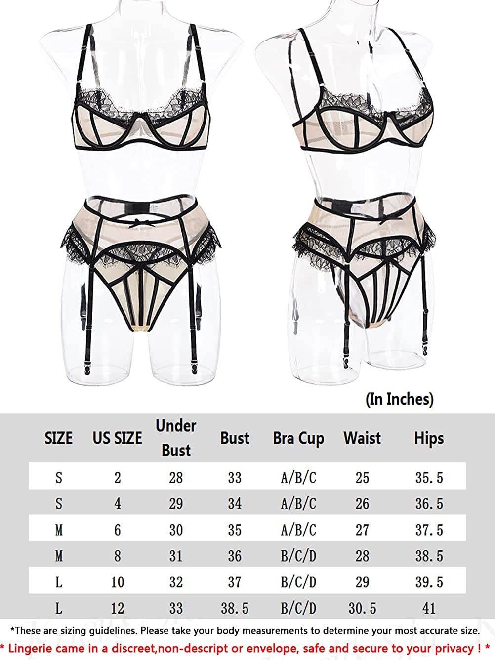 Kaei&Shi Floral Lace Patchwork,Underwire,High Waisted Belt,Thong,Garter Lingerie Set Apparel & Accessories > Clothing > Underwear & Socks > Lingerie Kaei&Shi