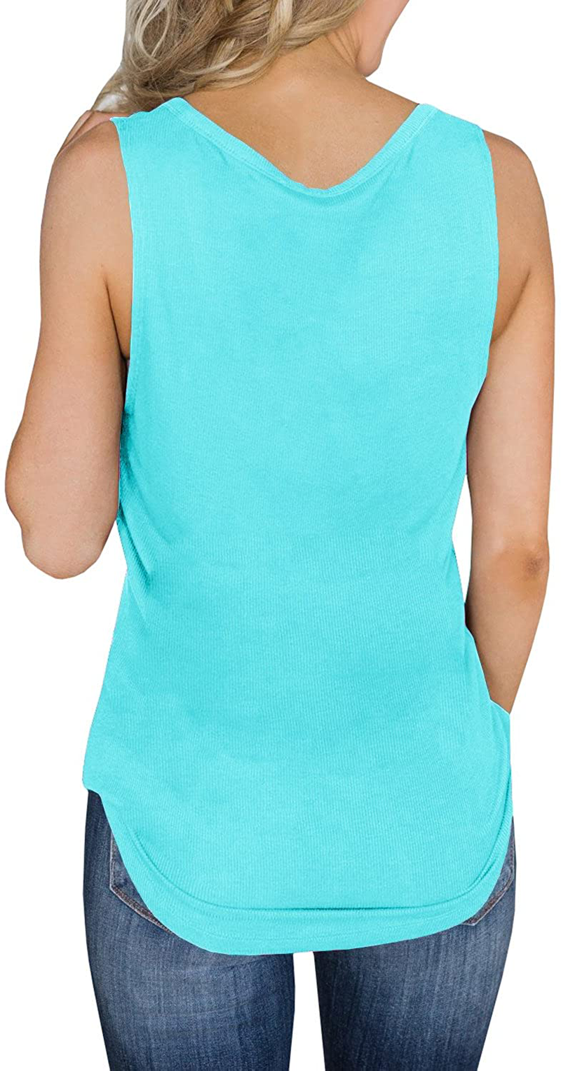 Dellytop Womens V Neck Tank Tops Sleeveless Henley Shirts Button up Ribbed Long Tunic Tees Apparel & Accessories > Clothing > Activewear Kylie Max