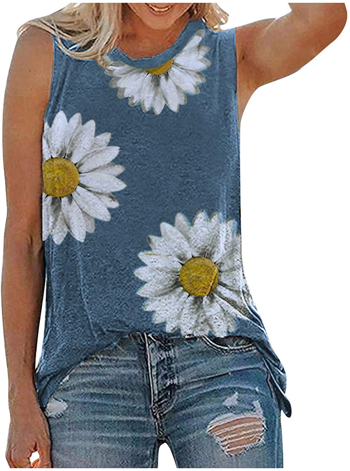 FABIURT Womens Tank Tops, Women Cute Sunflower Printed Vest Tshirt Sleeveless Workout Tunic Loose Casual Summer Tank Top Apparel & Accessories > Clothing > Activewear Kylie Max
