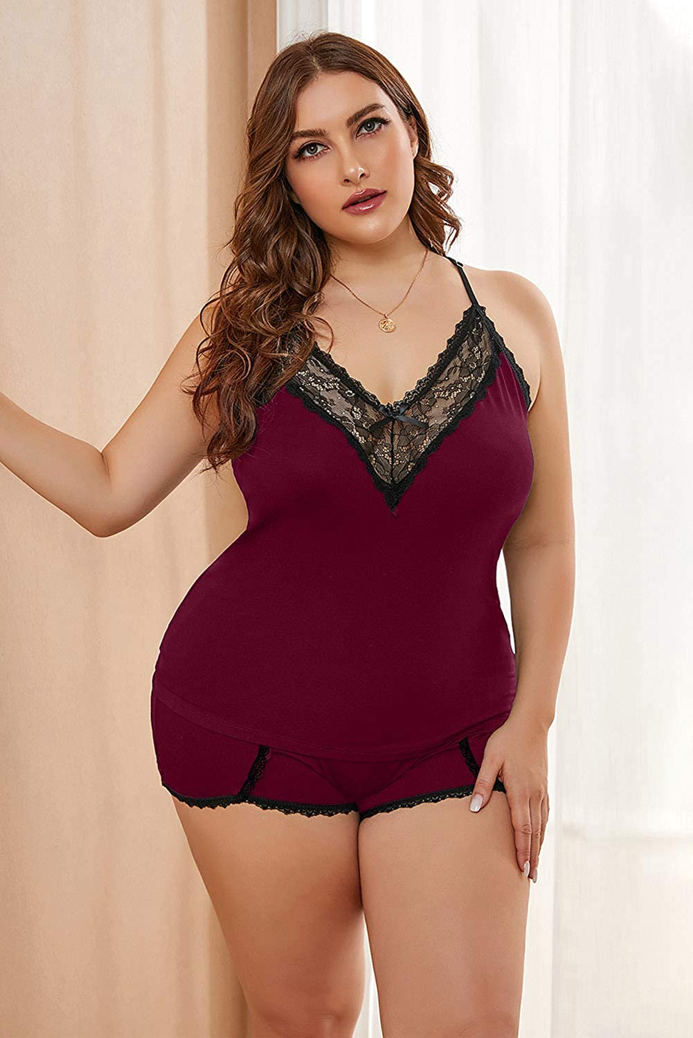 BLMFAION Women Sexy plus Size Cami Shorts Soft Lounge Pajamas Sets L-5X Apparel & Accessories > Clothing > Sleepwear & Loungewear Kylie Max
