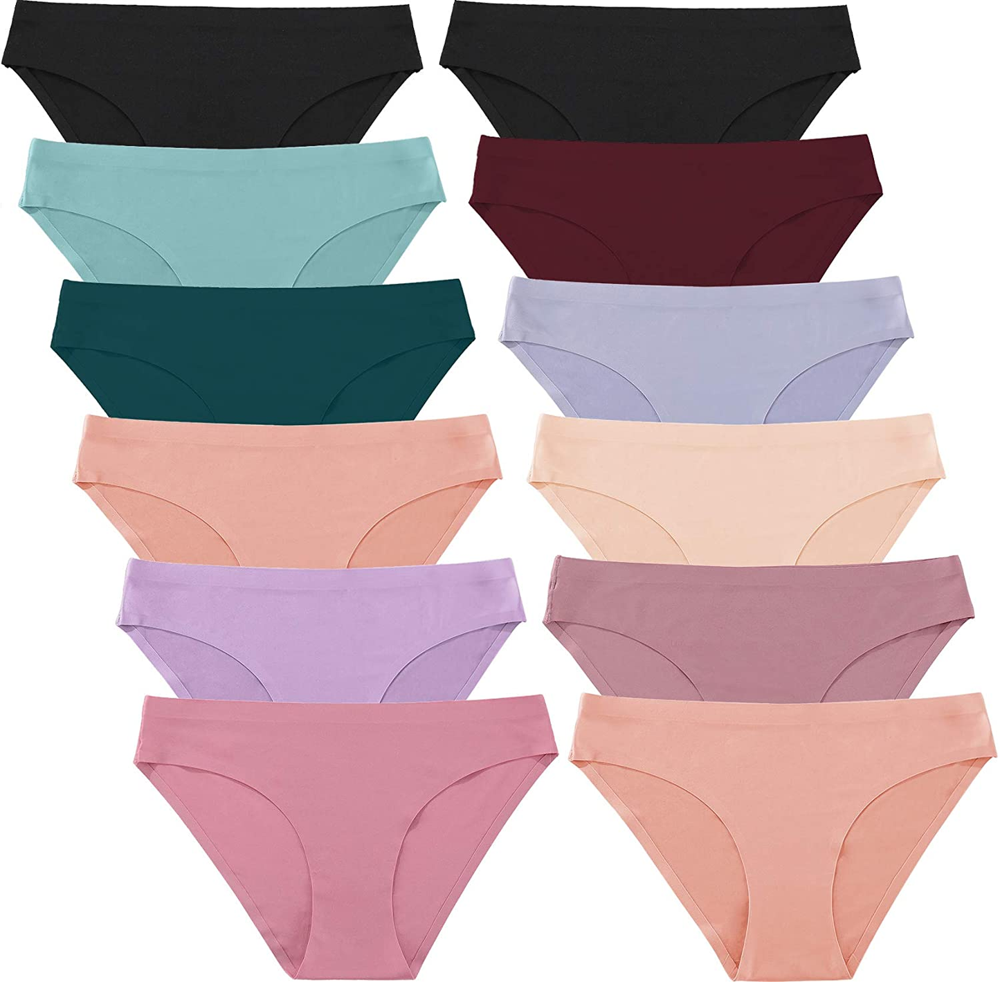FINETOO 12 Pack Women’S Seamless Hipster Underwear No Show Panties Invisibles Briefs Soft Stretch Bikini Underwears XS-XL Apparel & Accessories > Clothing > Underwear & Socks > Underwear KYLIE MAX 12pack Solid Small-Medium