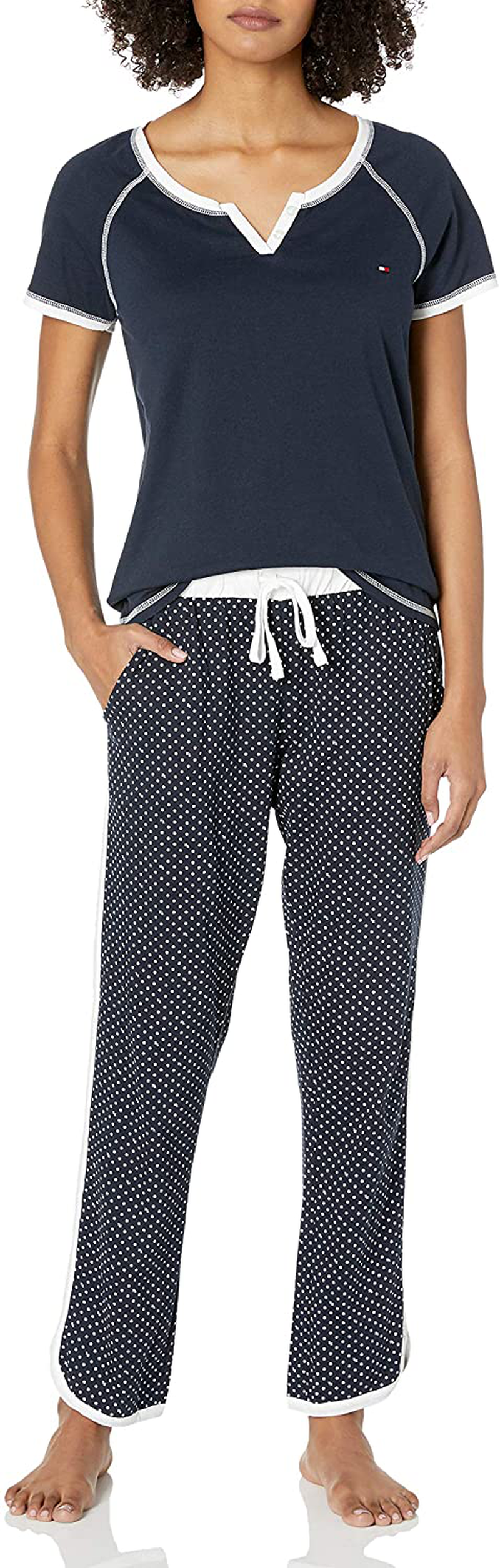 Tommy Hilfiger Women's Short Sleeve Tshirt and Logo Pant Lounge Bottom Pajama Set Pj Apparel & Accessories > Clothing > Sleepwear & Loungewear > Pajamas Tommy Hilfiger Navy Blazer/ the & Dot Navy X-Small
