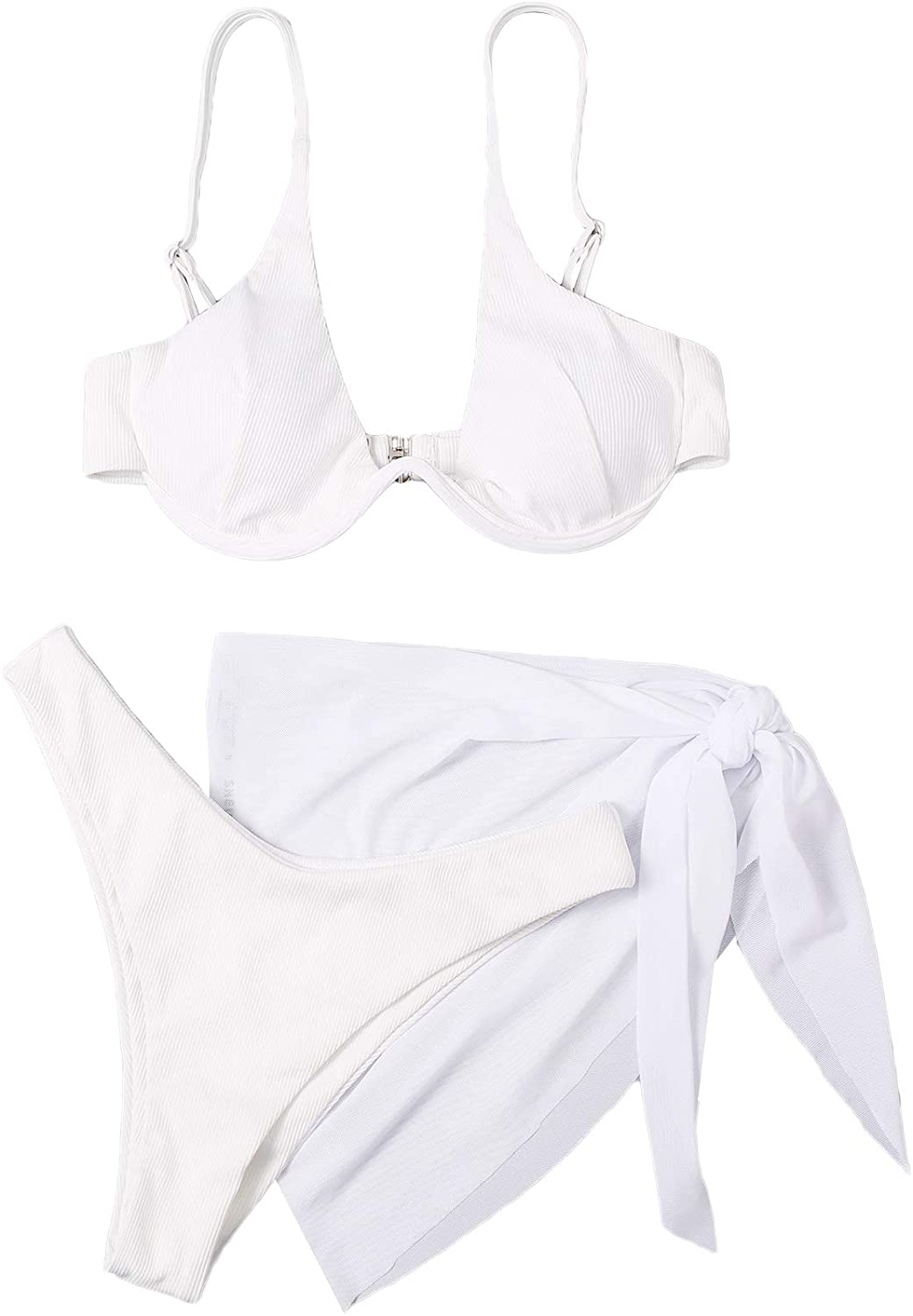 SOLY HUX Women'S Tie Dye Wrap Bikini Bathing Suits with Mesh Beach Skirt 3 Piece Swimsuits Apparel & Accessories > Clothing > Underwear & Socks > Lingerie KYLIE MAX Pure White Medium