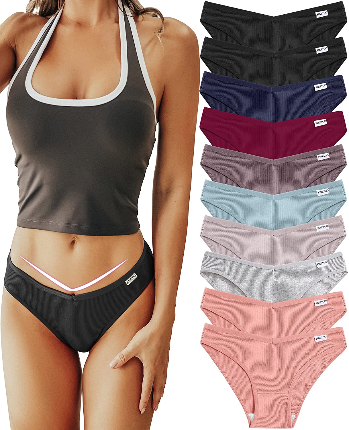 FINETOO 10 Pack Womens Cotton Underwear Soft Stretch Bikini Panties High Cut Panties Sexy Low Rise Hipster Cheeky XS-XL Apparel & Accessories > Clothing > Underwear & Socks > Underwear KYLIE MAX Multicolor Medium