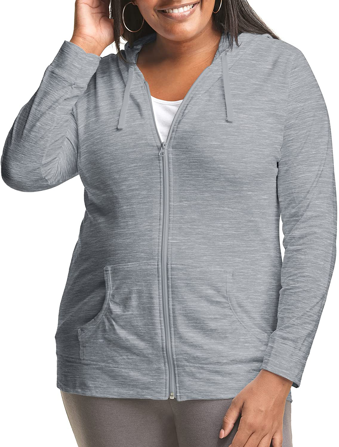 JUST MY SIZE plus Size Slub-Cotton Full-Zip Lightweight Women'S Hoodie Apparel & Accessories > Clothing > Activewear Kylie Max