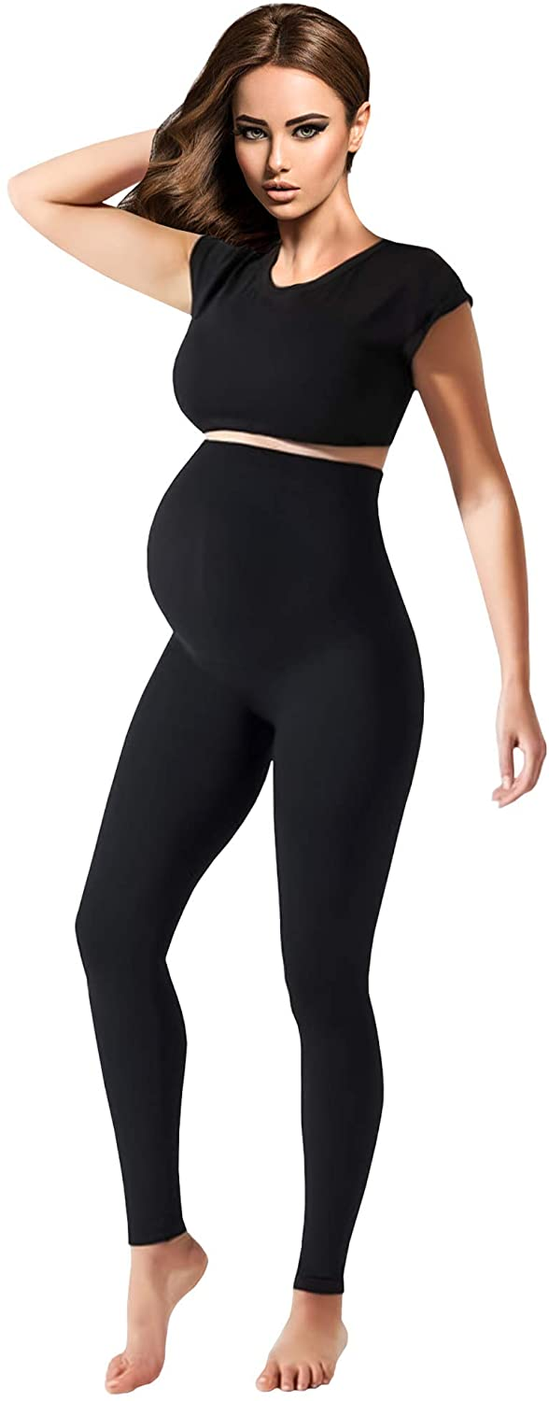Maternity Leggings Active Wear over the Bump Pants Pregnancy Shaping over the Belly Postpartum Breastfeeding Apparel & Accessories > Clothing > Underwear & Socks > Shapewear Terramed Just Think Comfort Black Medium