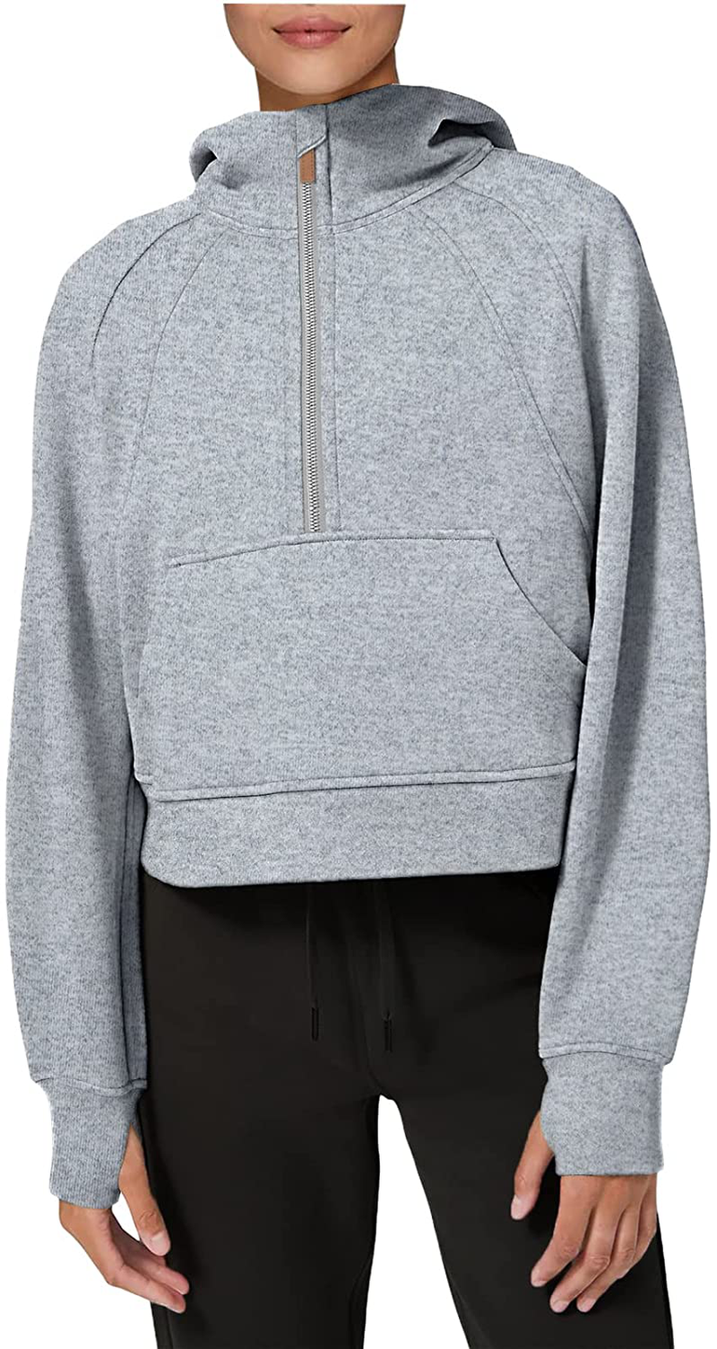 LASLULU Womens Hoodies Fleece Lined Collar Pullover 1/2 Zipper Sweatshirts Long Sleeve Crop Tops Sweater Thumb Hole Apparel & Accessories > Clothing > Activewear Kylie Max
