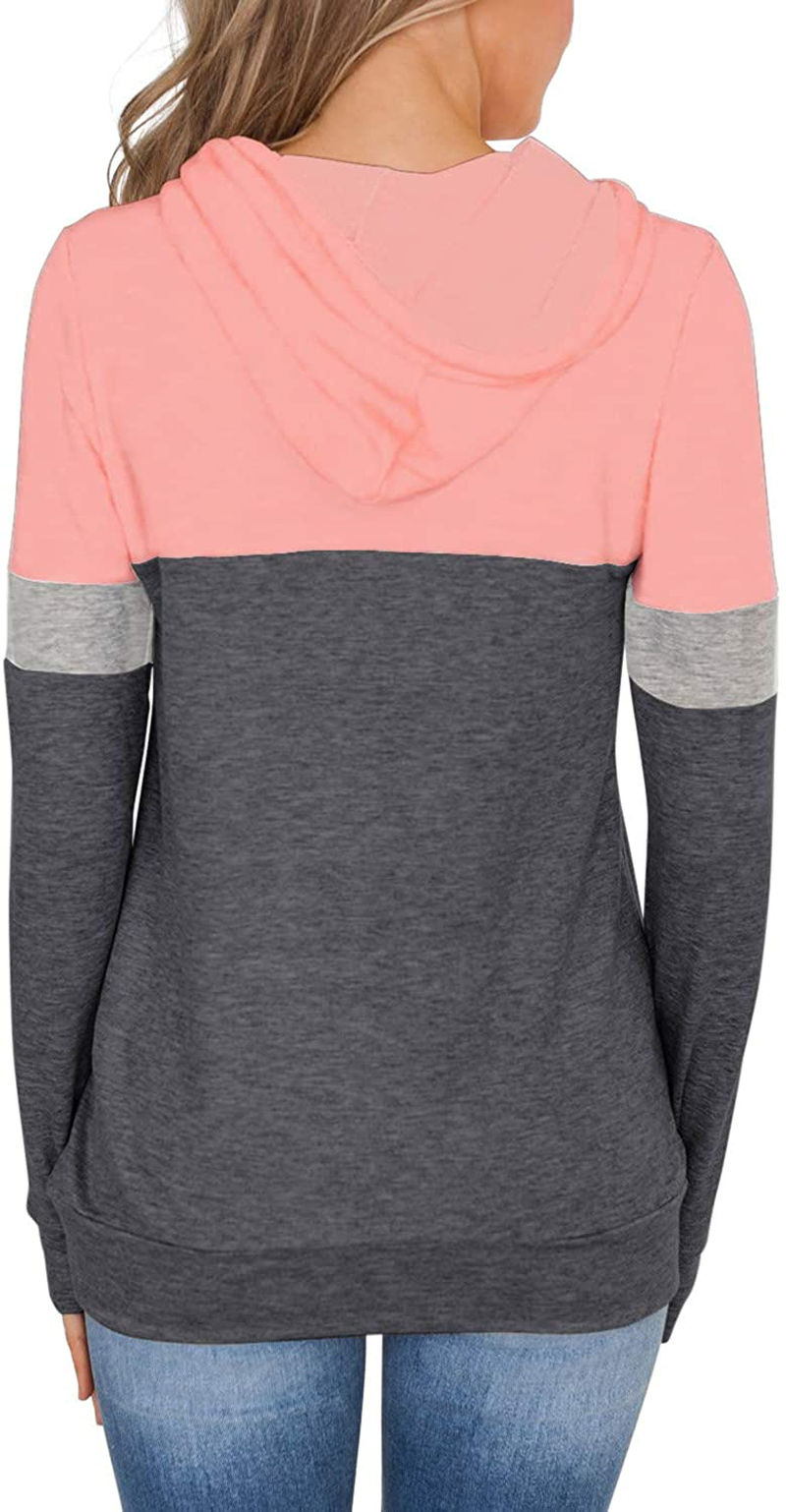 PINKMSTYLE Women'S Casual Color Block Hoodies Tops Long Sleeve Drawstring Pullover Sweatshirts with Pocket(S-Xxl) Apparel & Accessories > Clothing > Activewear Kylie Max