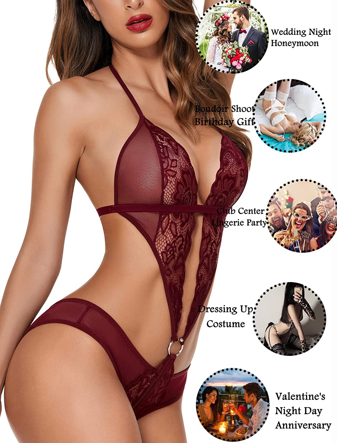 Avidlove Women Deep V Lingerie Lace Teddy One Piece Babydoll Mini Bodysuit Apparel & Accessories > Clothing > Underwear & Socks > Lingerie Kylie Max