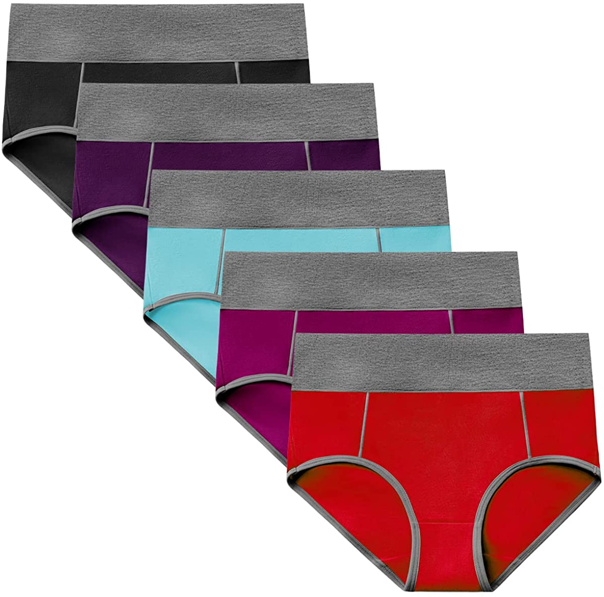 POKARLA Women'S High Waisted Cotton Underwear Soft Breathable Panties Stretch Briefs Regular & plus Size 5-Pack Apparel & Accessories > Clothing > Underwear & Socks > Underwear POKARLA Multicolored-05-5pack 4X-Large