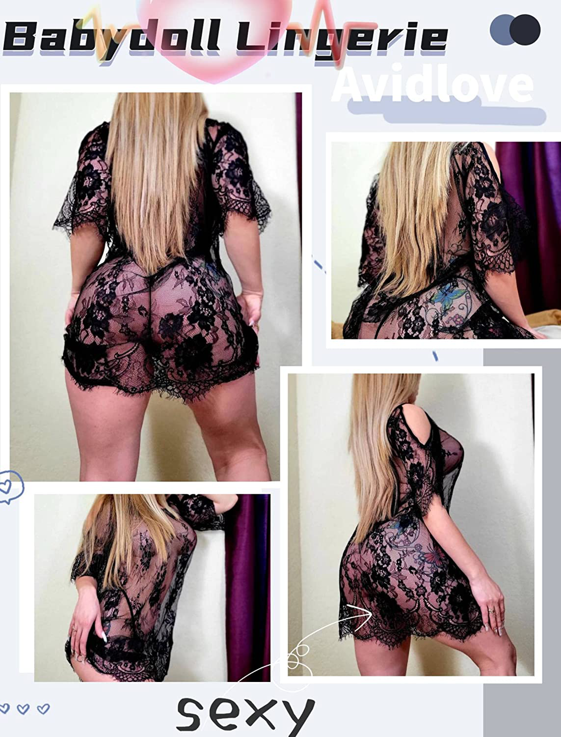 Avidlove Women Chemises Lace Smock Lingerie Mini Babydoll Lingerie Sleepwear S-4XL Apparel & Accessories > Clothing > Underwear & Socks > Lingerie Kylie Max