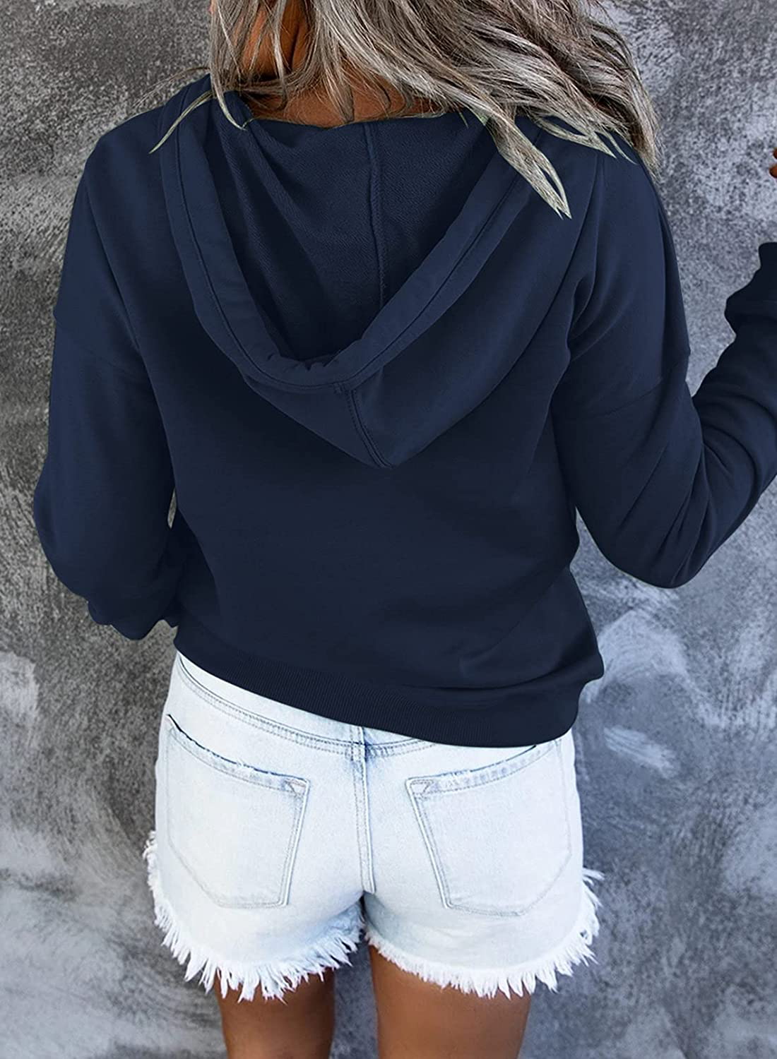 Dokotoo Womens Casual Button Collar Drawstring Long Sleeve Hoodies Pullover Sweatshirts Hooded Tops Apparel & Accessories > Clothing > Activewear Kylie Max