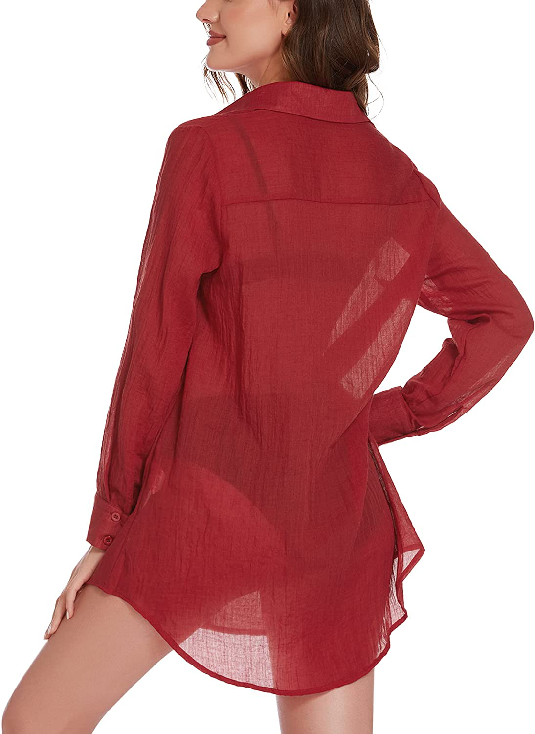 Ekouaer Button down Sleep Shirts for Women Sheer Long Sleeve Boyfriend Nightshirt S-XXL Apparel & Accessories > Clothing > Sleepwear & Loungewear > Nightgowns Kylie Max