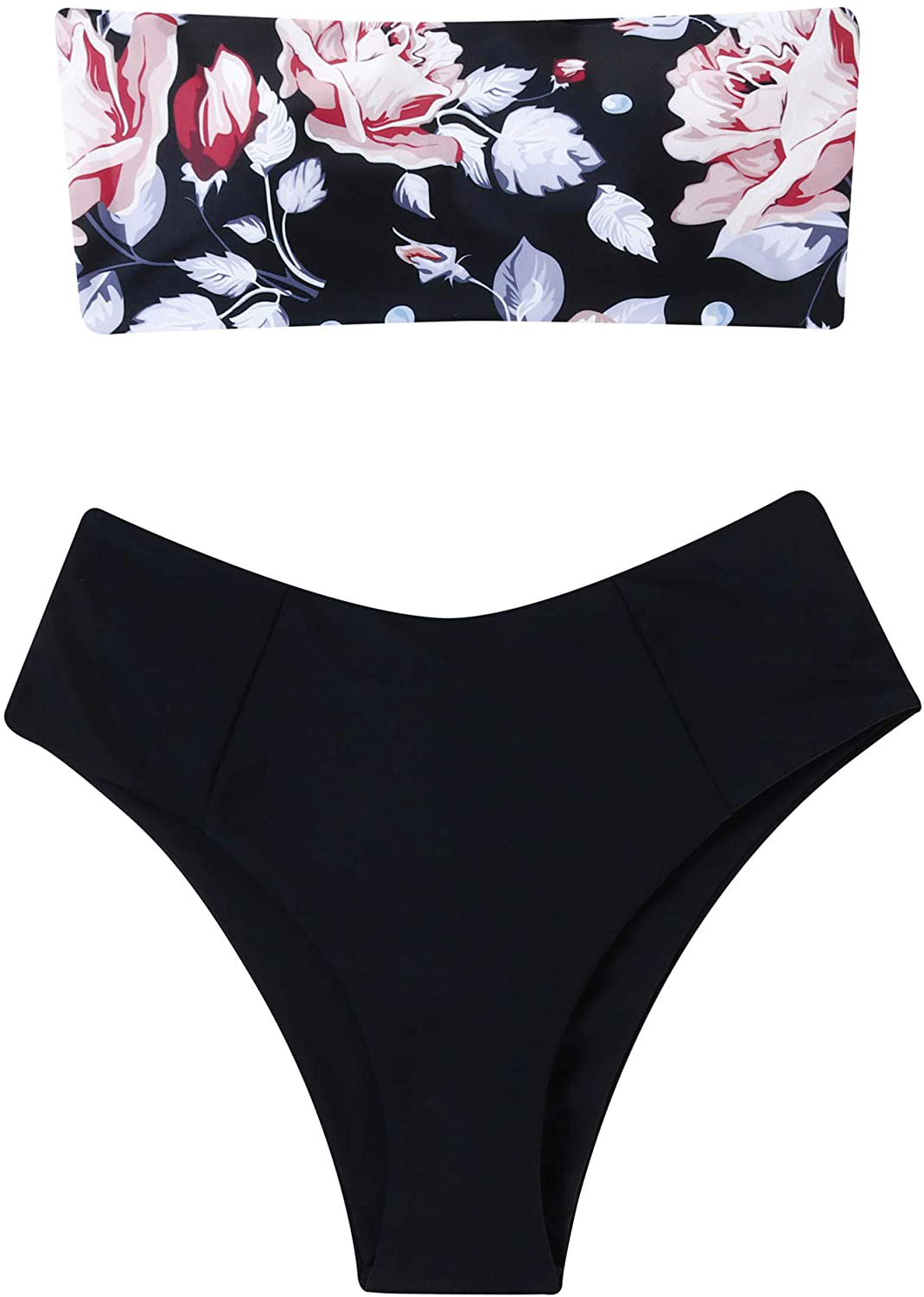 OMKAGI Women's 2 Pieces Bandeau Bikini Swimsuits Off Shoulder High Waist Bathing Suit High Cut Apparel & Accessories > Clothing > Swimwear OMKAGI 89-black Medium
