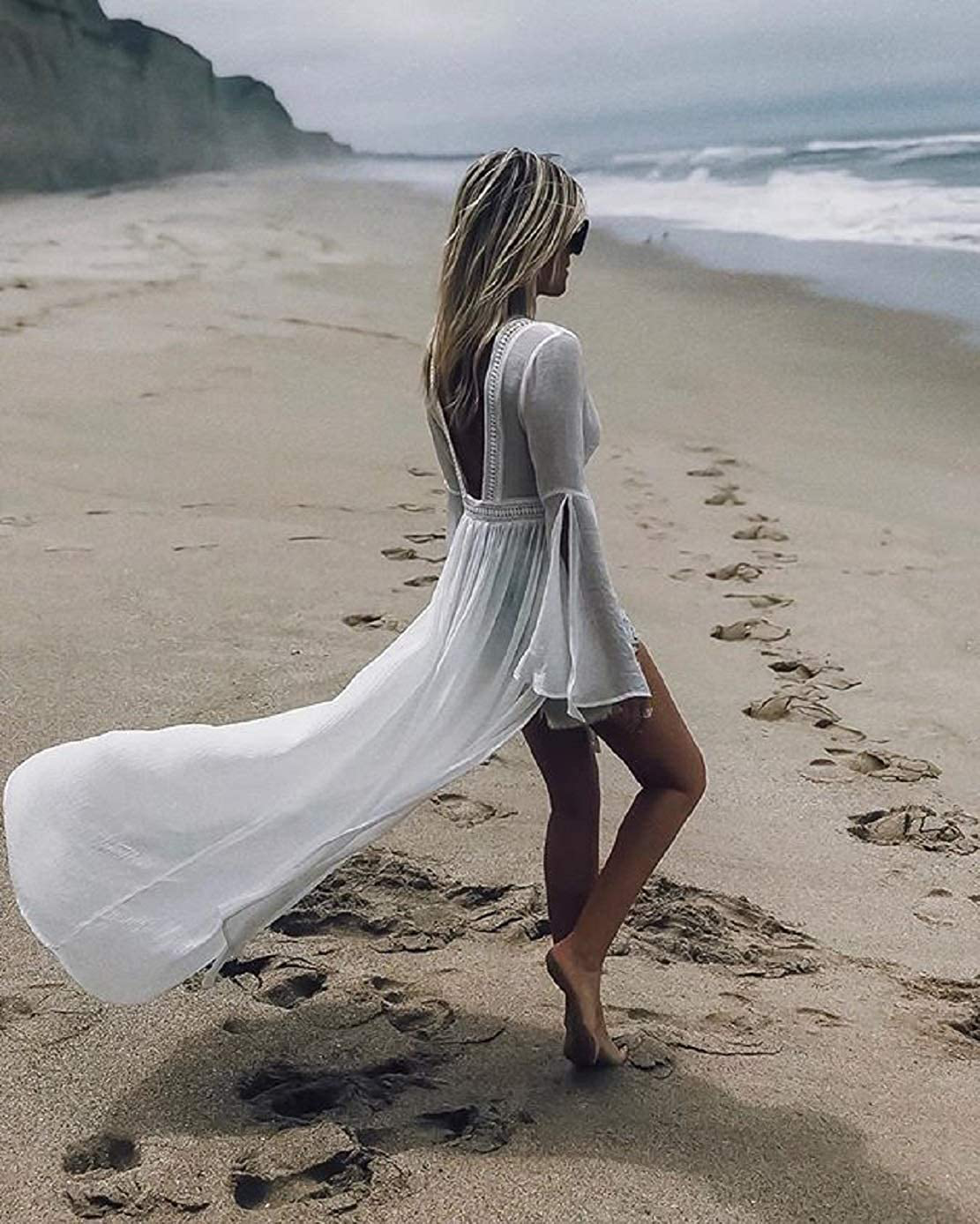 Wander Agio Womens Bikini Cover Ups Beach Casual Dress Coverup Swimsuits Long Cardigan Button Black Apparel & Accessories > Clothing > Swimwear Kylie Max
