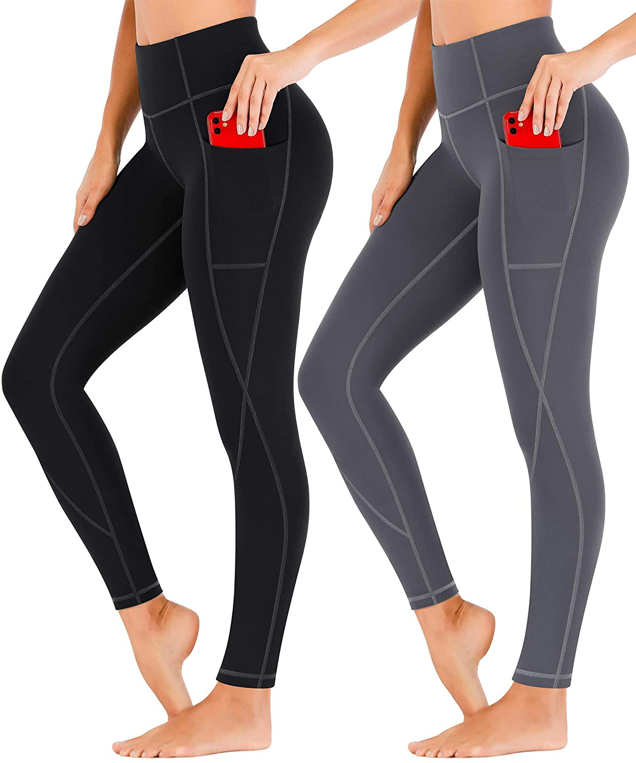 Heathyoga Yoga Pants for Women with Pockets High Waisted Leggings with Pockets for Women Workout Leggings for Women Apparel & Accessories > Clothing > Activewear Heathyoga 2 Pack Black&gray X-Small