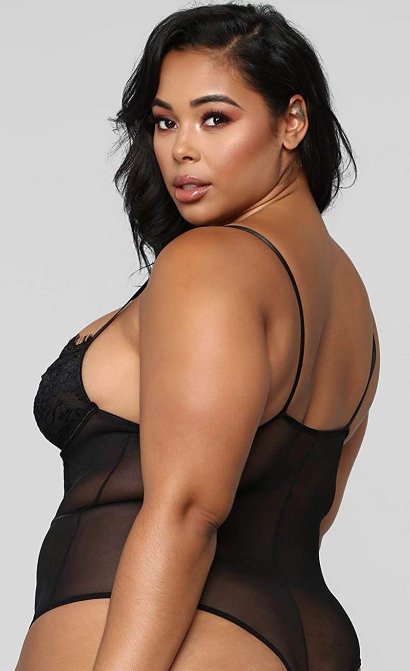 Plus Size Lingerie for Women Sexy Eyelash Lace Bodysuit Naughty Mesh One Piece Teddy Outfits Apparel & Accessories > Clothing > Underwear & Socks > Lingerie Ella Lust