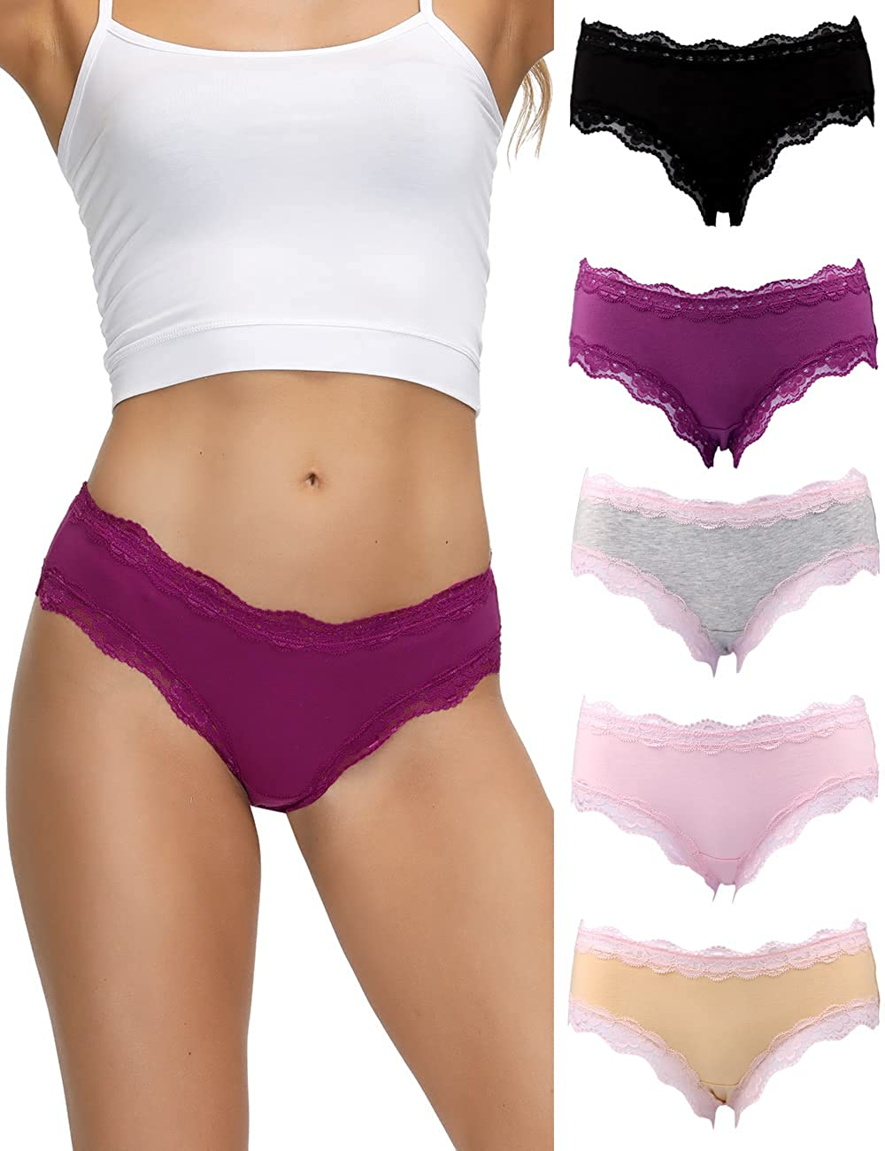 VEENXTHA Womens Underwear Panties Cotton Brief Lace Breathable Stretch Medium Waist Pack of 5 Apparel & Accessories > Clothing > Underwear & Socks > Underwear VEENXTHA Assorted of Color 1014a XX-Large
