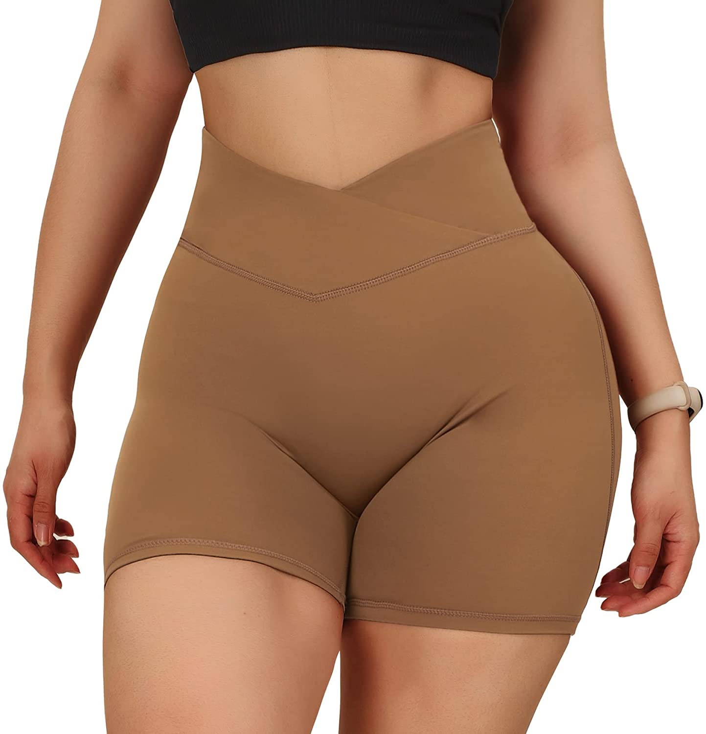 MOOSLOVER Women V Cross Waist Workout Shorts Butt Lifting High Waisted Biker Shorts Apparel & Accessories > Clothing > Shorts Kylie Max