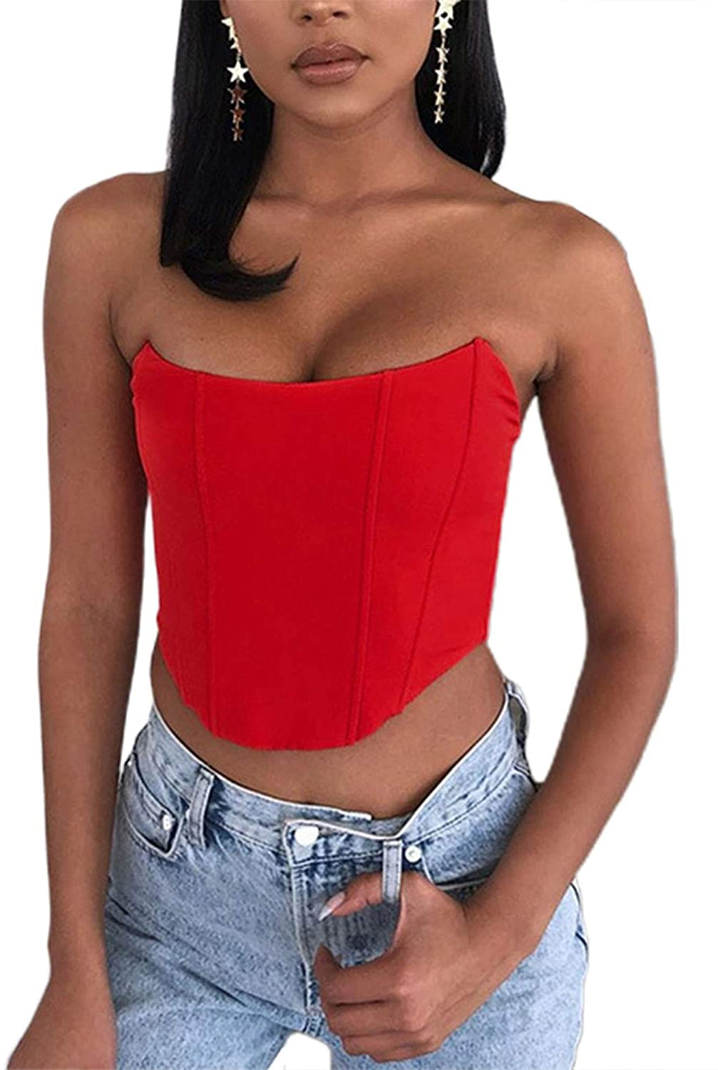 Sexy Women Push up Bustiers Corsets Strapless off Shoulder Slim Crop Tops Clubwear Party Outwear Apparel & Accessories > Clothing > Underwear & Socks > Lingerie hirigin Red Medium