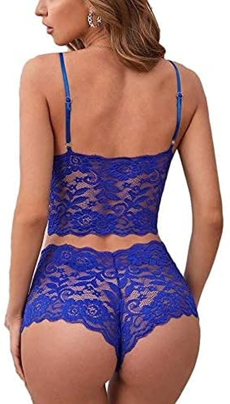 Lilosy Sexy Sheer Floral Lace Pajamas Lingerie Set High Waist Sleepwear Bra and Panty 2 Piece Nightwear Apparel & Accessories > Clothing > Underwear & Socks > Lingerie Lilosy