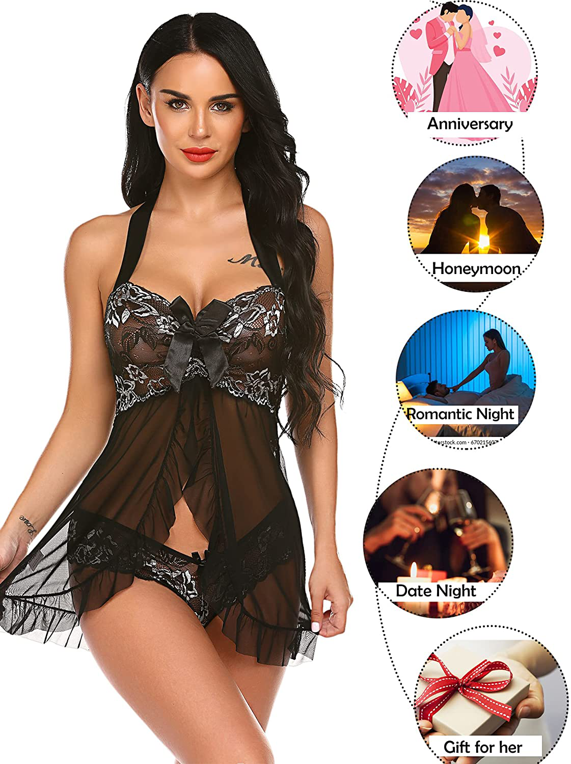 Avidlove Babydoll Lingerie for Women Halter Chemise Open Front Lingerie Sexy Nightwear Apparel & Accessories > Clothing > Underwear & Socks > Lingerie Kylie Max
