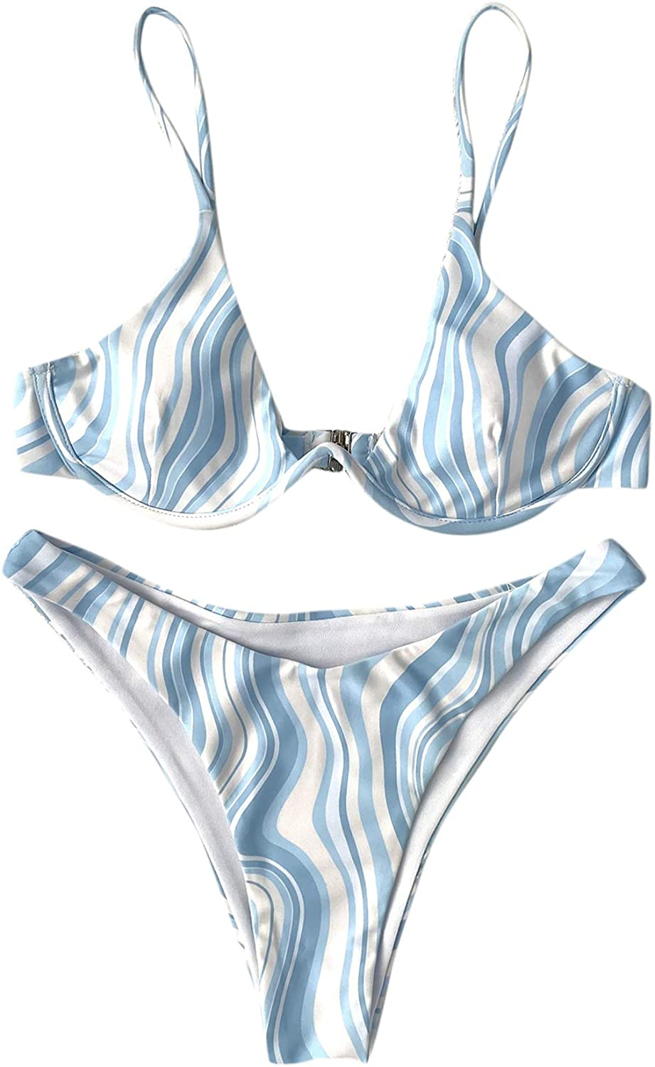 Verdusa Women'S Sexy Triangle Bathing Two Pieces Swimsuit Bikini Set Apparel & Accessories > Clothing > Underwear & Socks > Underwear Verdusa Blue Wave Medium