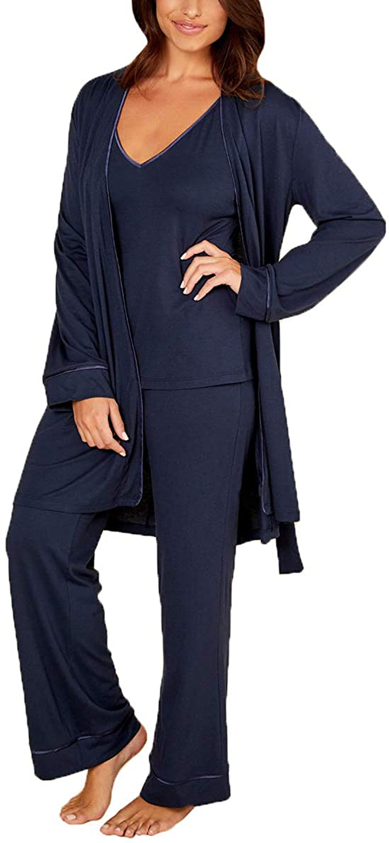 Cosabella Women'S Bella Curvy Racerback Cami Robe & Pant Pajama Set, Deep Ruby/Deep Ruby, Petite Apparel & Accessories > Clothing > Sleepwear & Loungewear Kylie Max