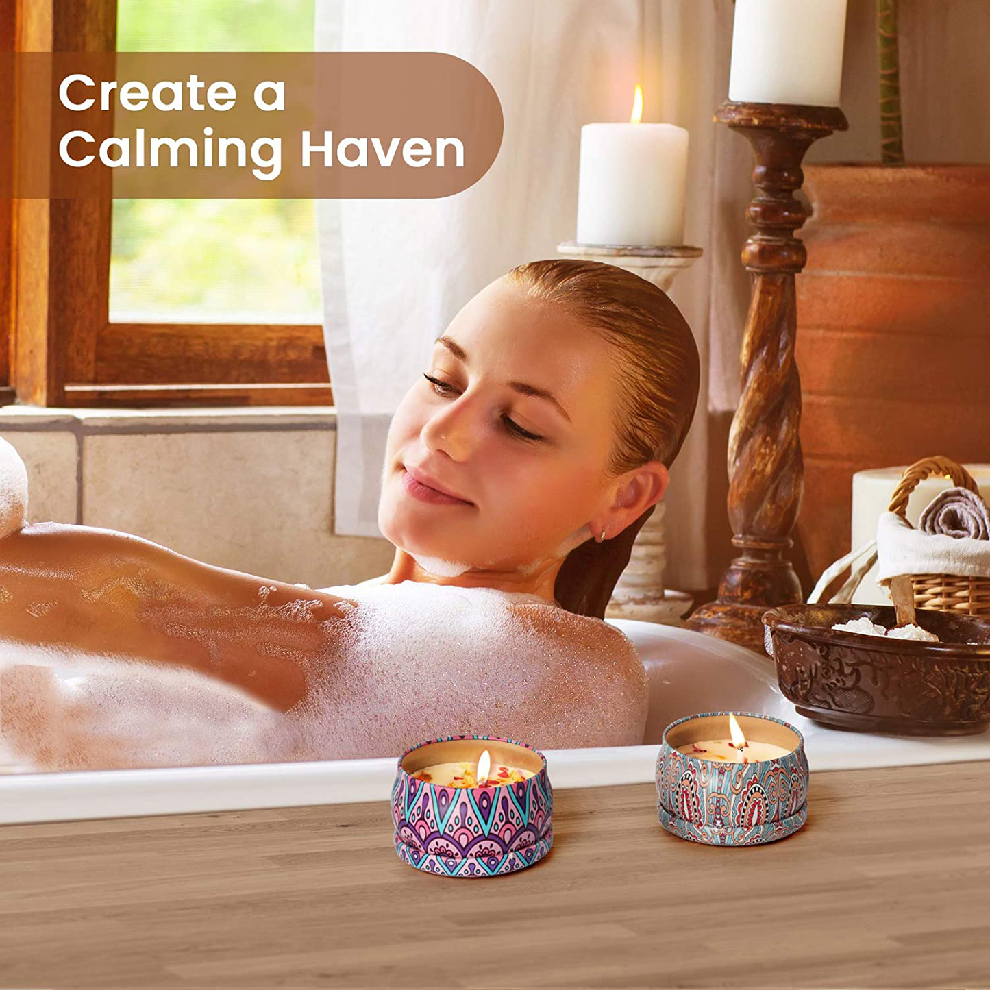 Birthday Gifts for Women - Insulated Wine Tumbler Rose Gold and Candles 4 Pack Gift Bath Set Gifts for Women - Stainless Steel Wine Tumbler with Lid - Best Relaxing Spa Gift Box Basket Present Arts & Entertainment > Party & Celebration > Gift Giving TODAYEER