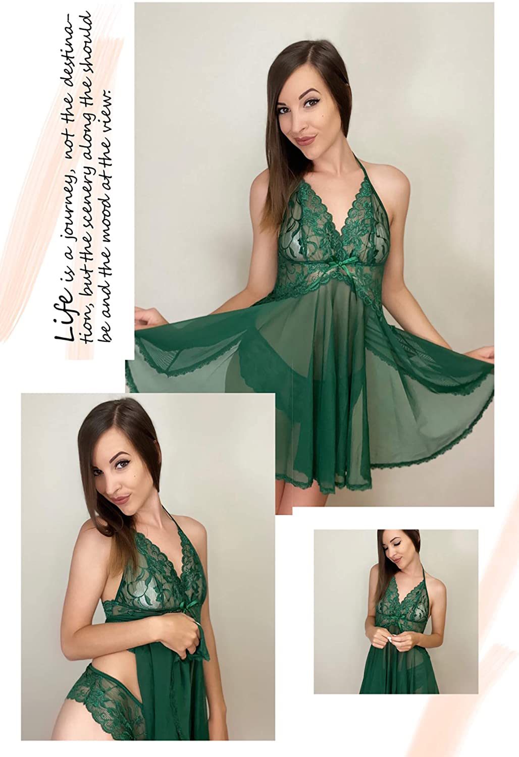 Avidlove Lingerie for Women Lace Babydoll Halter Chemise V Neck Nightgown Sexy Sleepwear Nightdress Apparel & Accessories > Clothing > Underwear & Socks > Lingerie Kylie Max