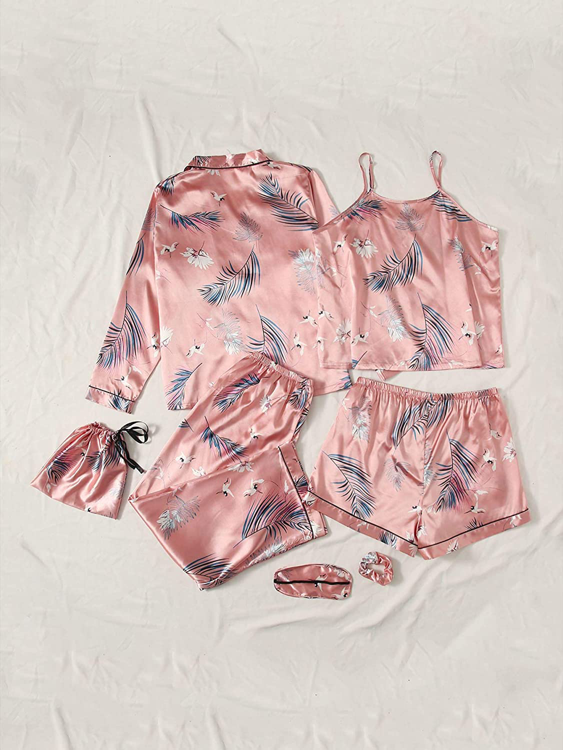 Shein Women'S plus Size Sleepwear 7Pcs Satin Pajama Sets Cami Shorts Loungewear Apparel & Accessories > Clothing > Sleepwear & Loungewear Kylie Max