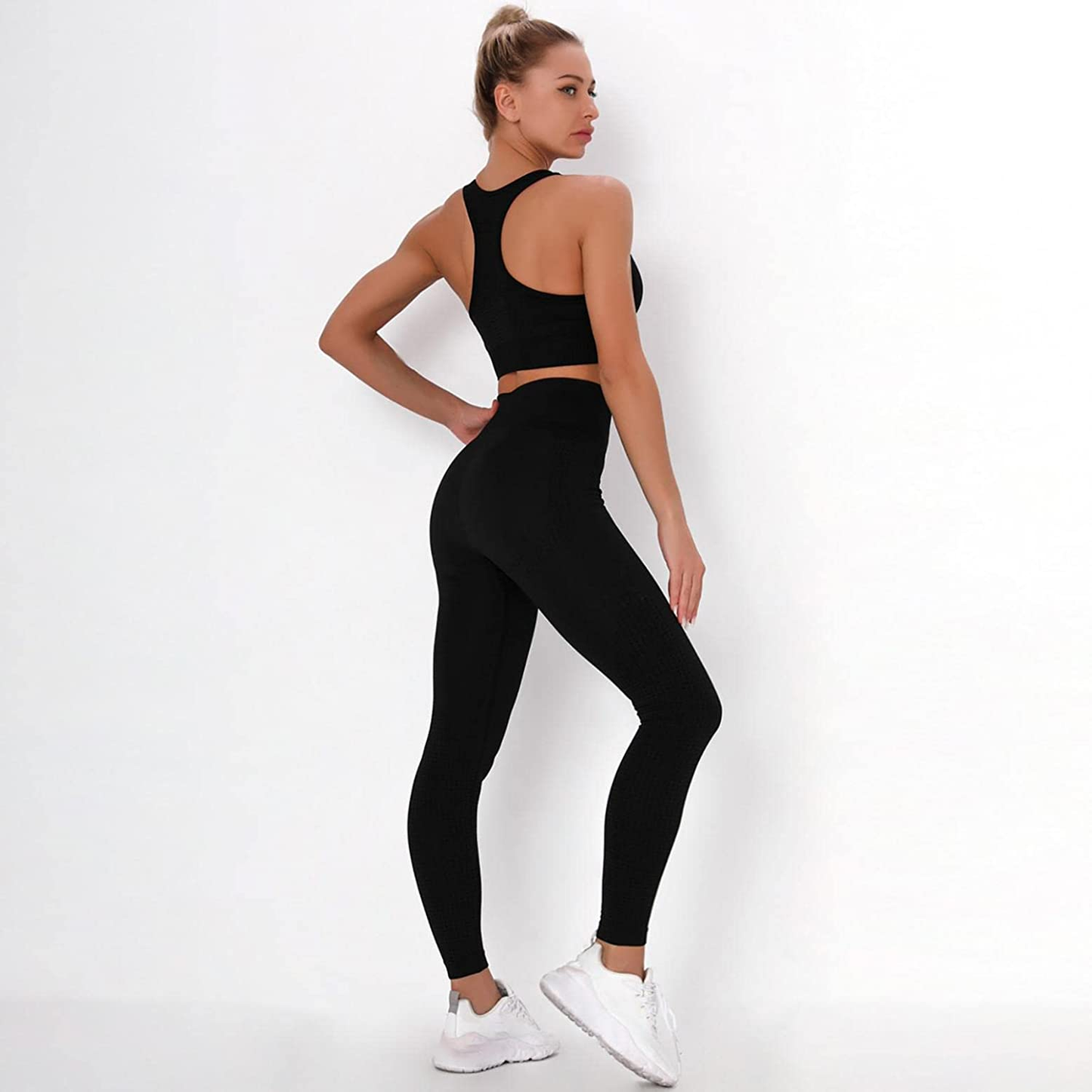 Burband Womens Ribbed Seamless Yoga Outfits 2 Piece Tracksuits Sports Bra Seamless Leggings Yoga Gym Workout Set Activewear Apparel & Accessories > Clothing > Underwear & Socks > Shapewear Burband