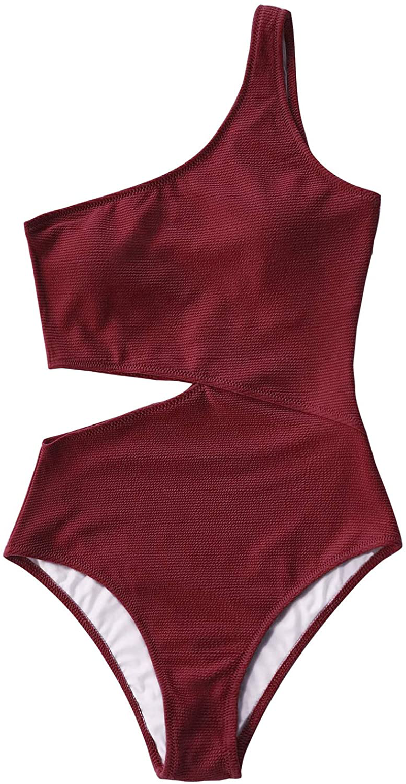 CUPSHE Women'S One Piece Swimsuit One Shoulder Cut Out Ribbed Swimwear Bathing Suits Apparel & Accessories > Clothing > Swimwear Kylie Max