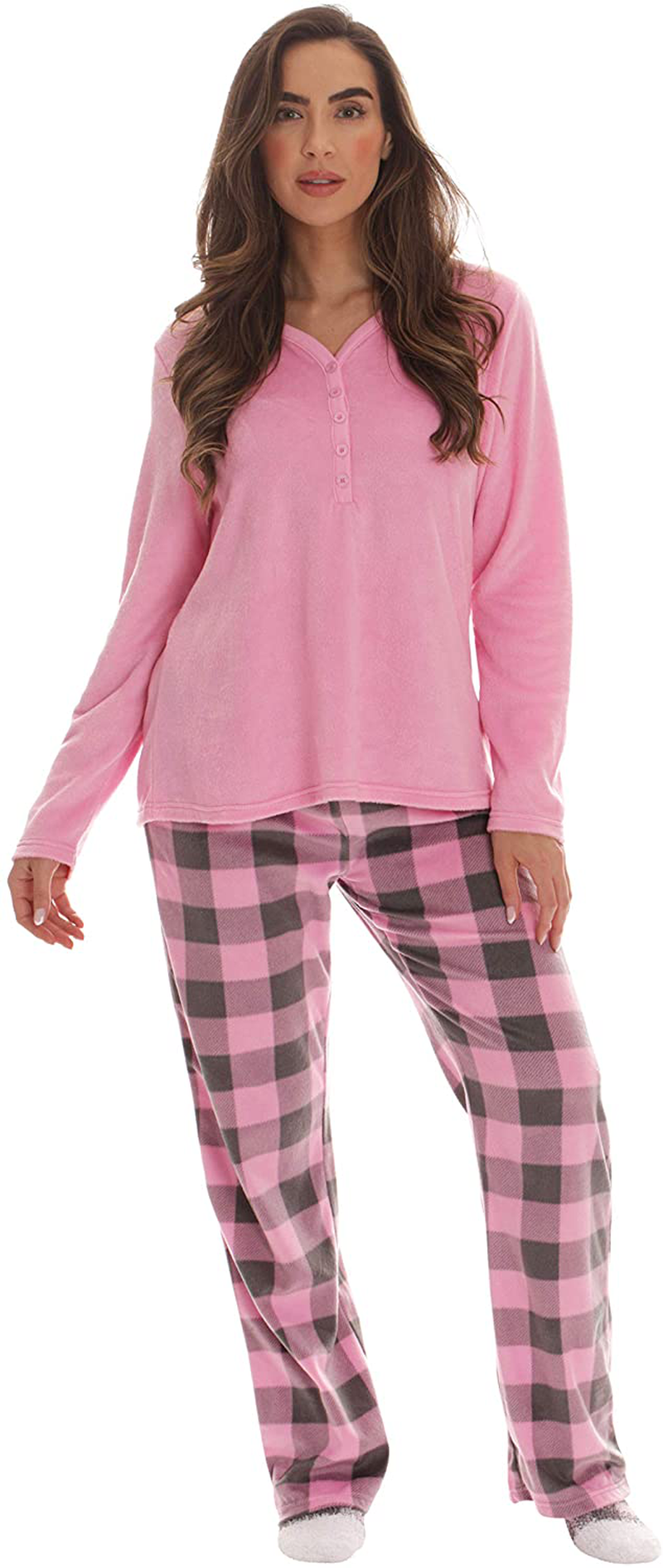 Just Love Women’s Ultra-Soft Pajama Pant Set with Matching Fuzzy Socks Apparel & Accessories > Clothing > Sleepwear & Loungewear > Pajamas Just Love Pink Charcoal - Buffalo Plaid Small