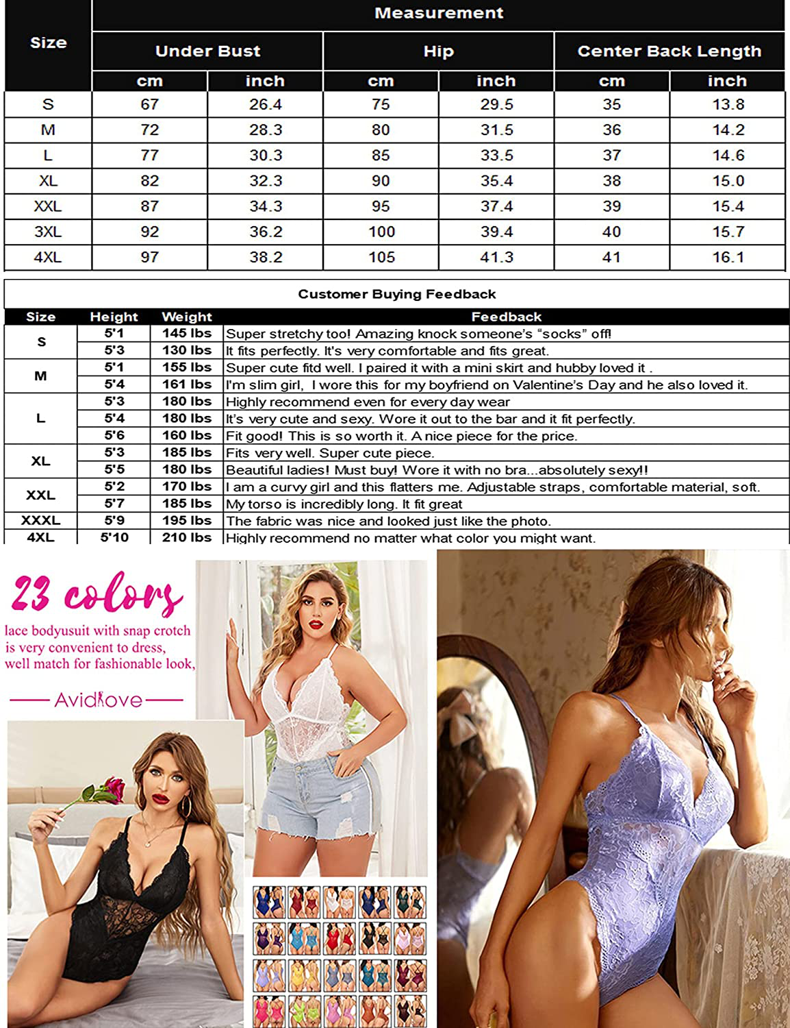 Avidlove Women Snap Crotch Lingerie Sexy Lace Bodysuit Deep V Teddy One Piece Lace Babydoll Apparel & Accessories > Clothing > Underwear & Socks > Lingerie Avidlove