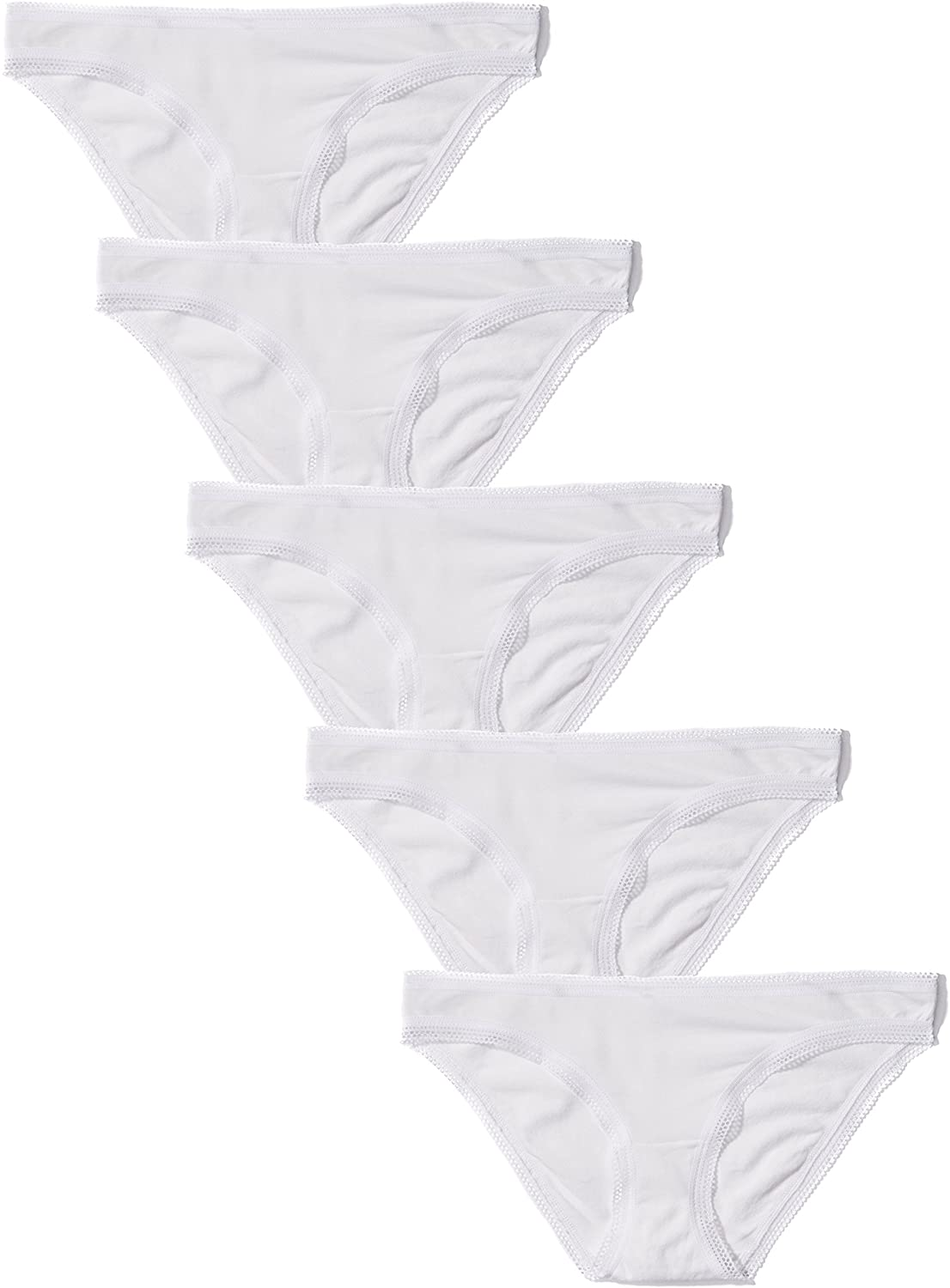 Iris & Lilly Women'S Cotton Bikini Underwear, Pack of 5 Apparel & Accessories > Clothing > Underwear & Socks > Underwear Iris & Lilly White Medium