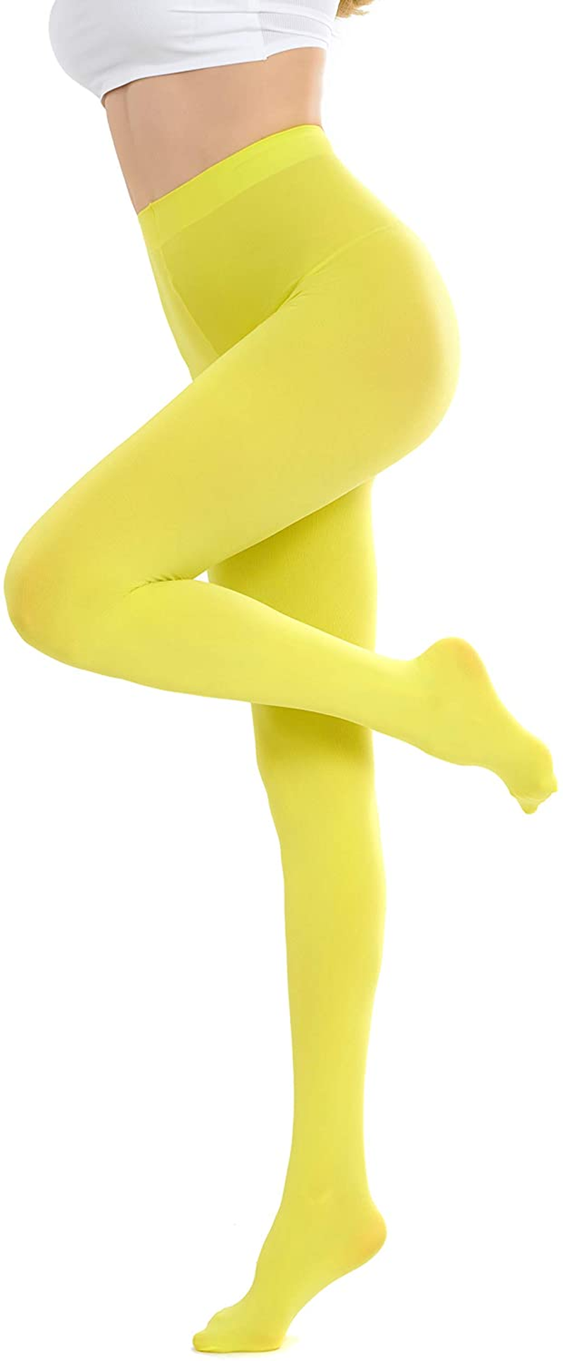 Cozywow Run Resistant 80D Soft Solid Color Semi Opaque Footed Tights High Waist Apparel & Accessories > Clothing > Underwear & Socks > Shapewear CozyWow Yellow Small-Medium
